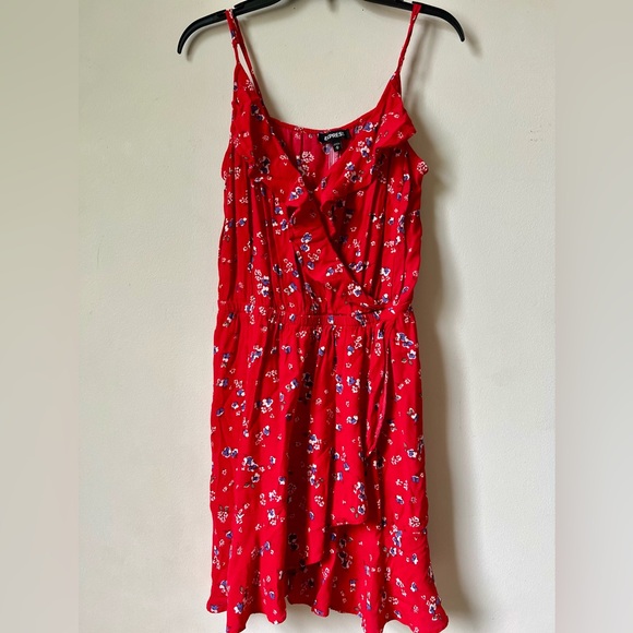 Express Ruffled Red Floral Mini Sundress - Picture 1 of 12